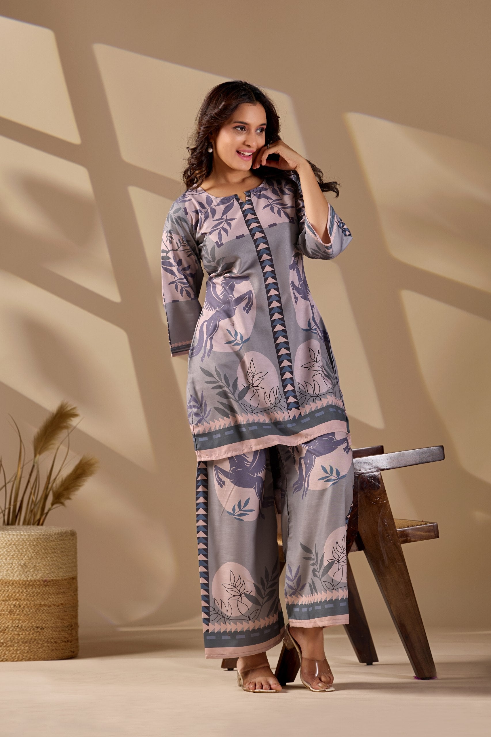 Grey Cotton Blend Premium   Co-ord Set For Women