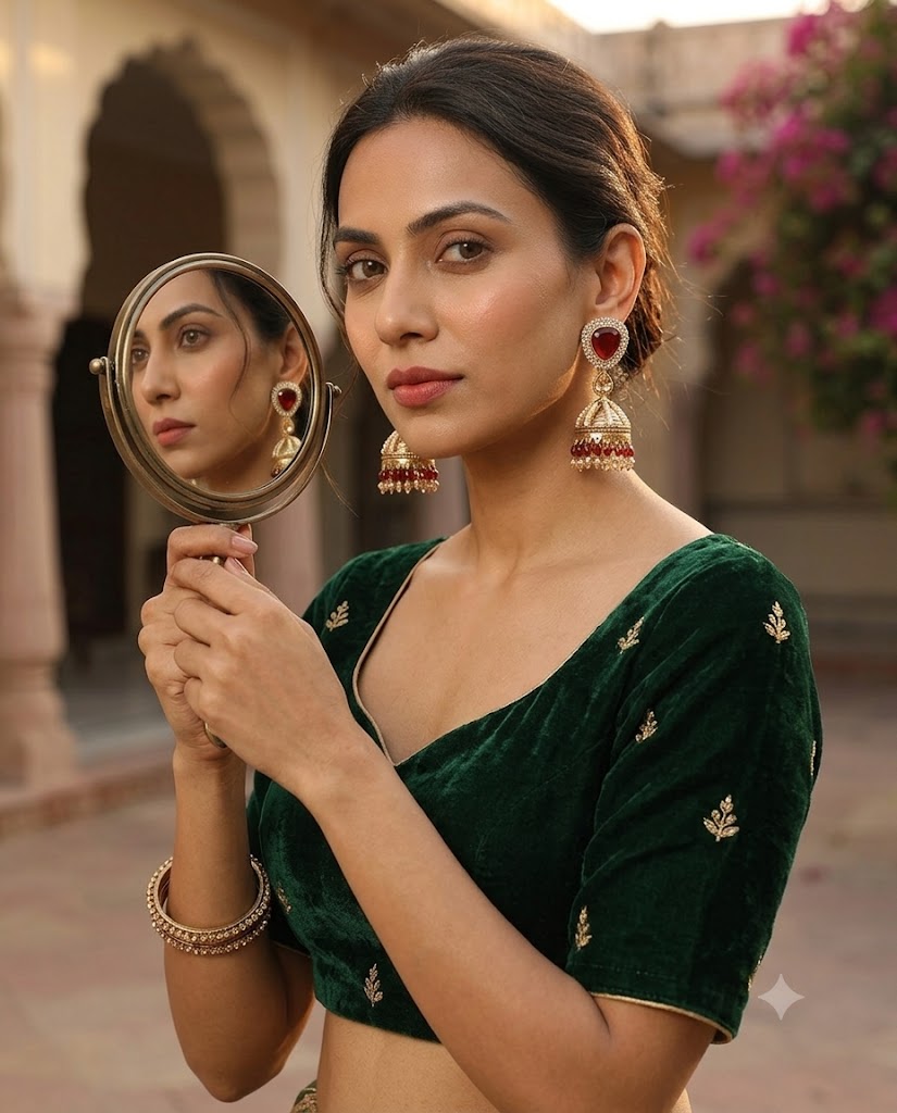 Kundan Pearl Drop Matt Finish Festive Ethnic Jhumki (Round To Stud)