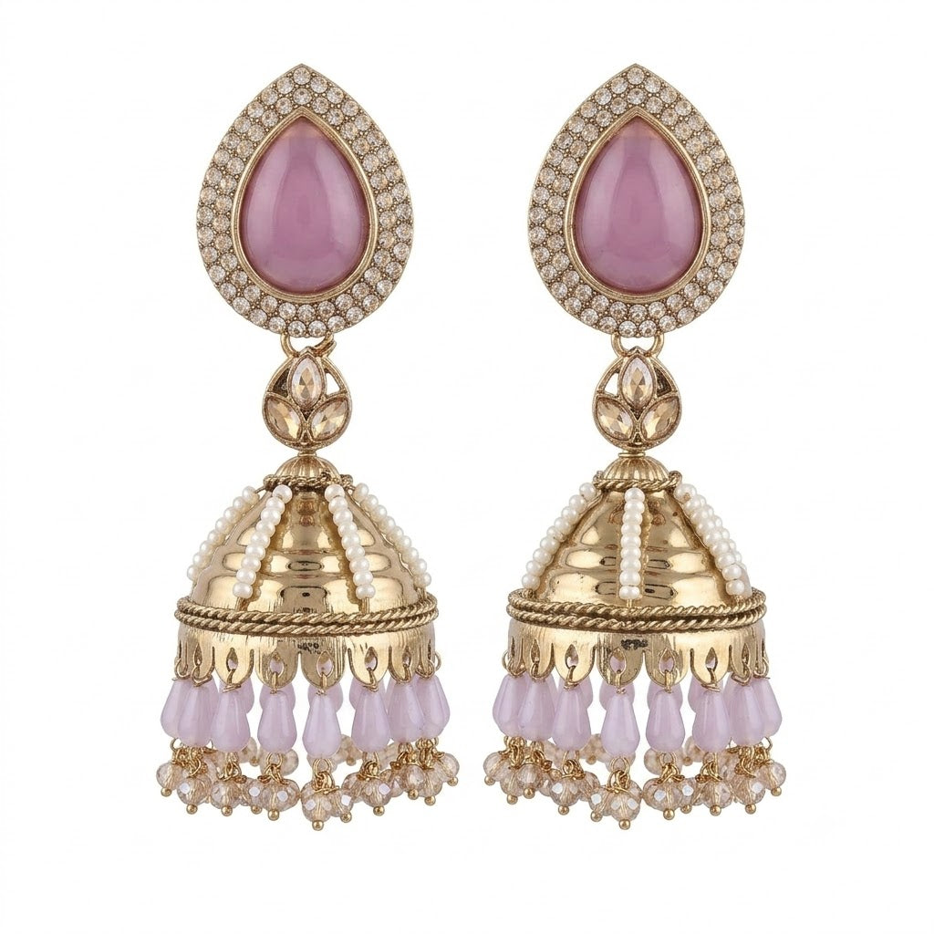 Kundan Pearl Drop Matt Finish Festive Ethnic Jhumki (Round To Stud)