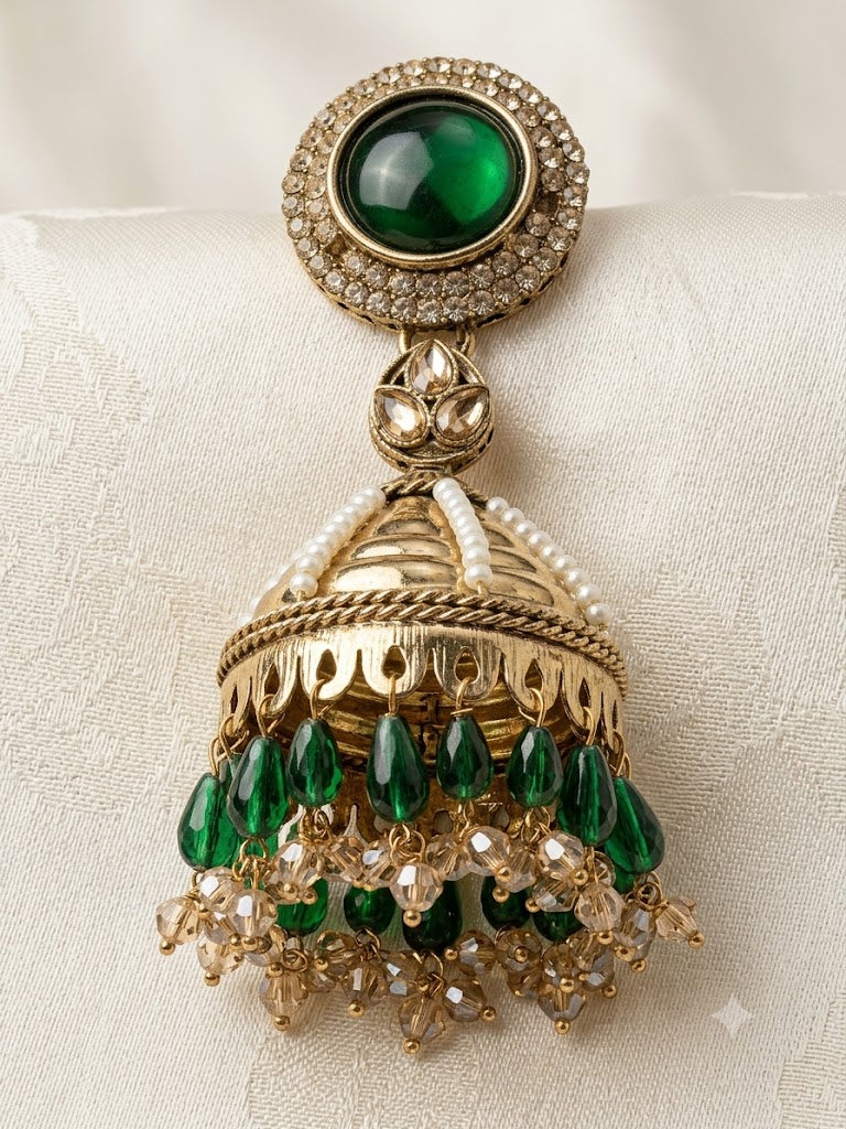 Kundan Pearl Drop Matt Finish Festive Ethnic Jhumki (Round To Stud)