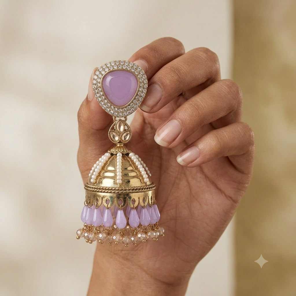 Kundan Pearl Drop Matt Finish Festive Ethnic Jhumki (Round To Stud)