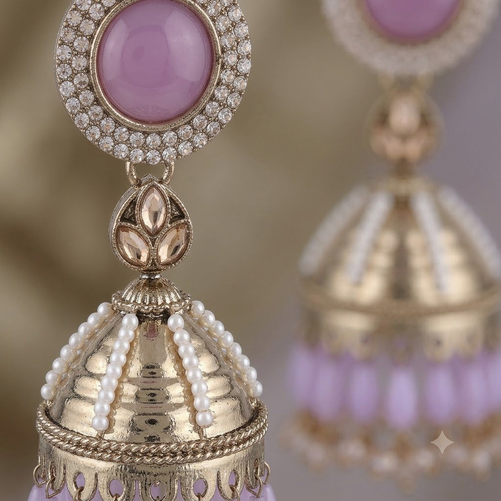 Kundan Pearl Drop Matt Finish Festive Ethnic Jhumki (Round To Stud)