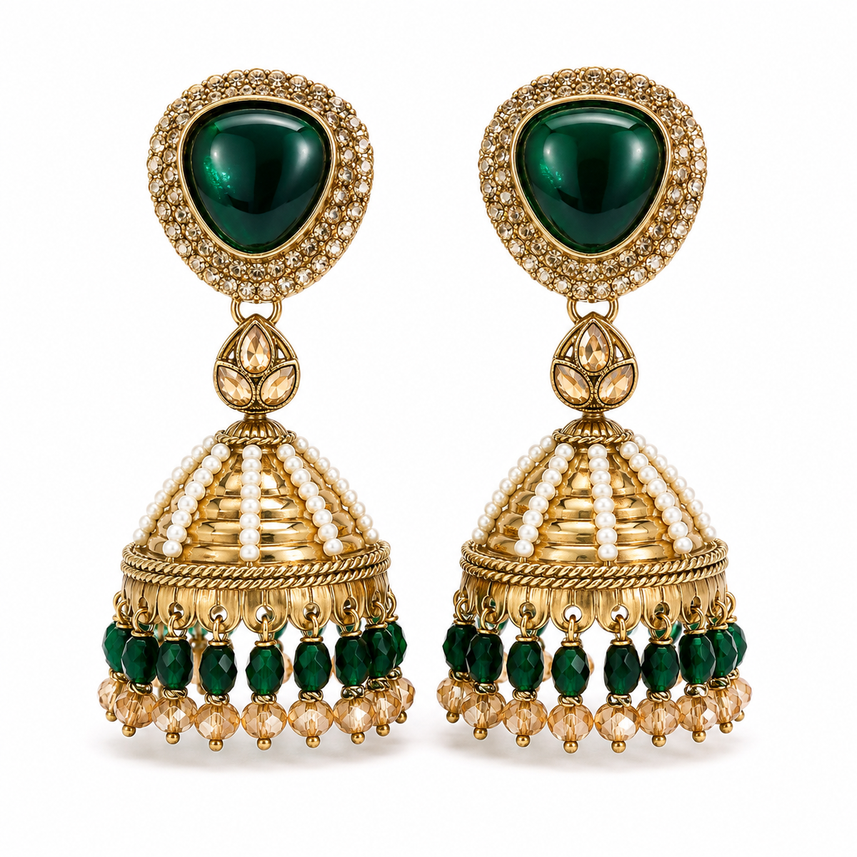 Kundan Pearl Drop Matt Finish Festive Ethnic Jhumki (Round To Stud)
