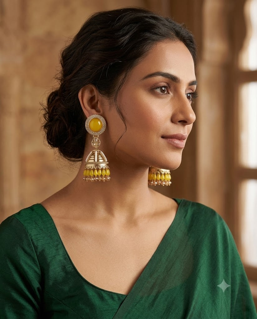 Kundan Pearl Drop Matt Finish Festive Ethnic Jhumki (Round To Stud)