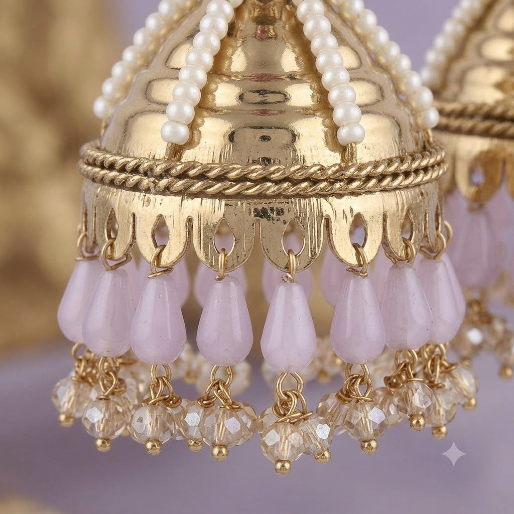 Kundan Pearl Drop Matt Finish Festive Ethnic Jhumki (Round To Stud)
